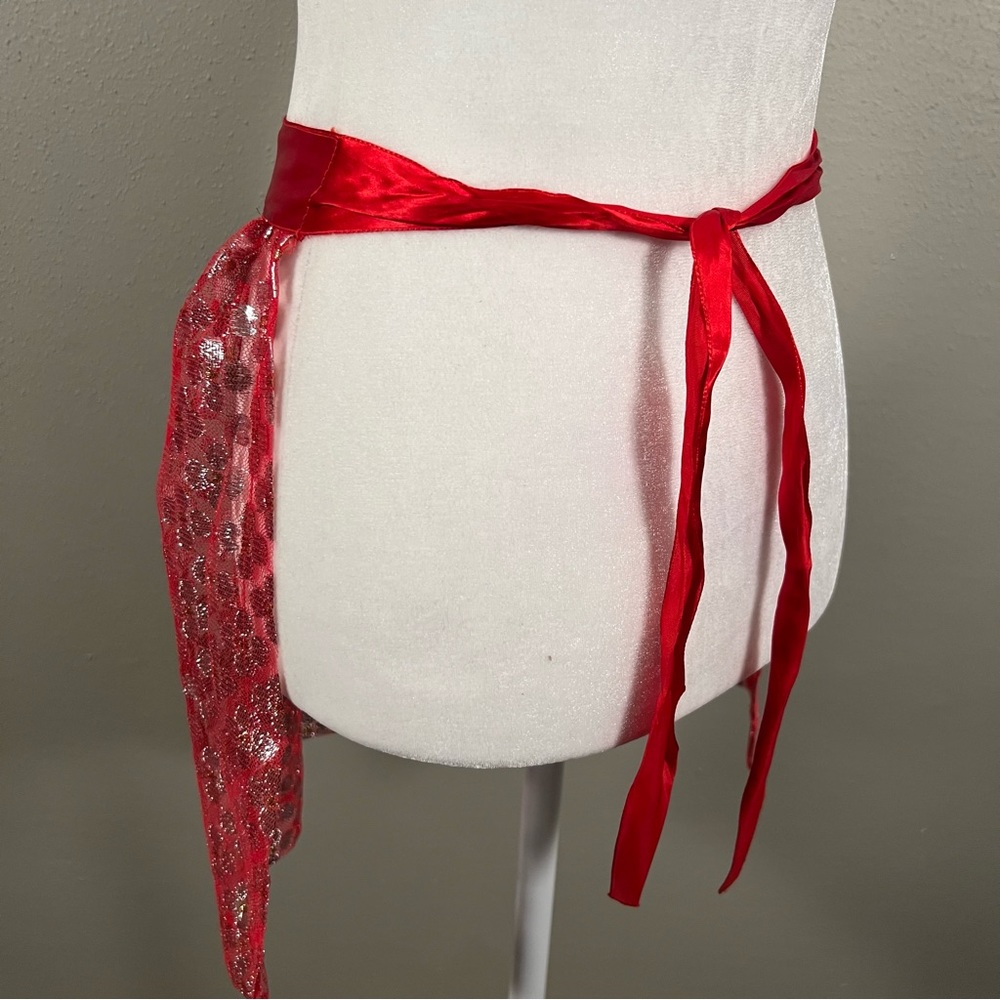 Darling VTG Apron sheer red metallic polka dot ribbon tie Christmas vintage - Picture 4 of 7